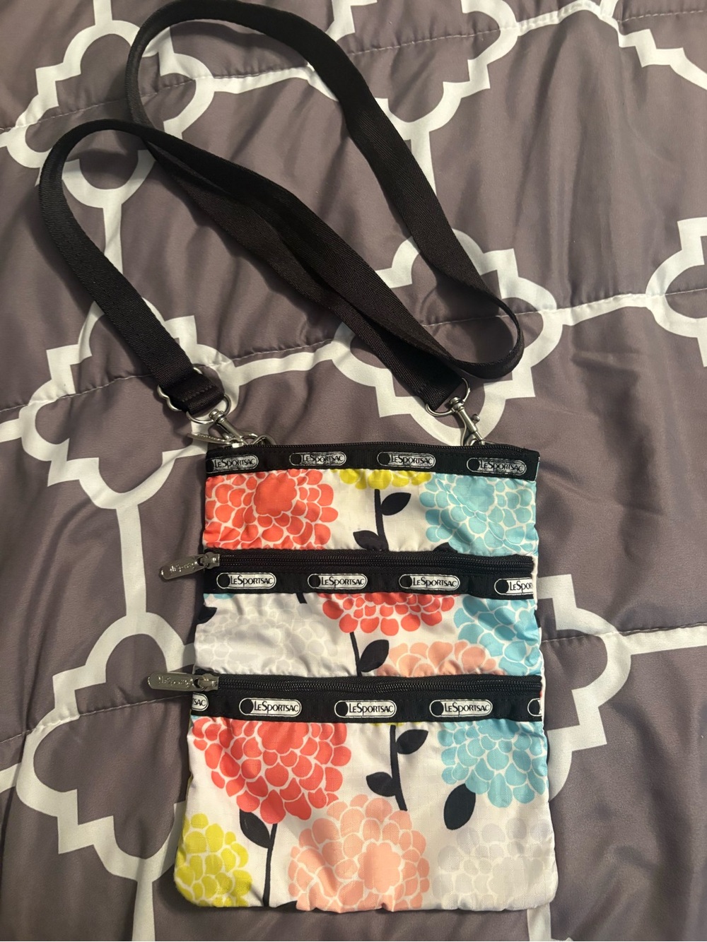 Lesportsac Floral Triple-Zip Crossbody in Orange, Blue, Yellow, Pink, Black